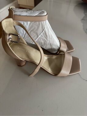 Marc Fisher Beige Strap Block Heel Sandals
